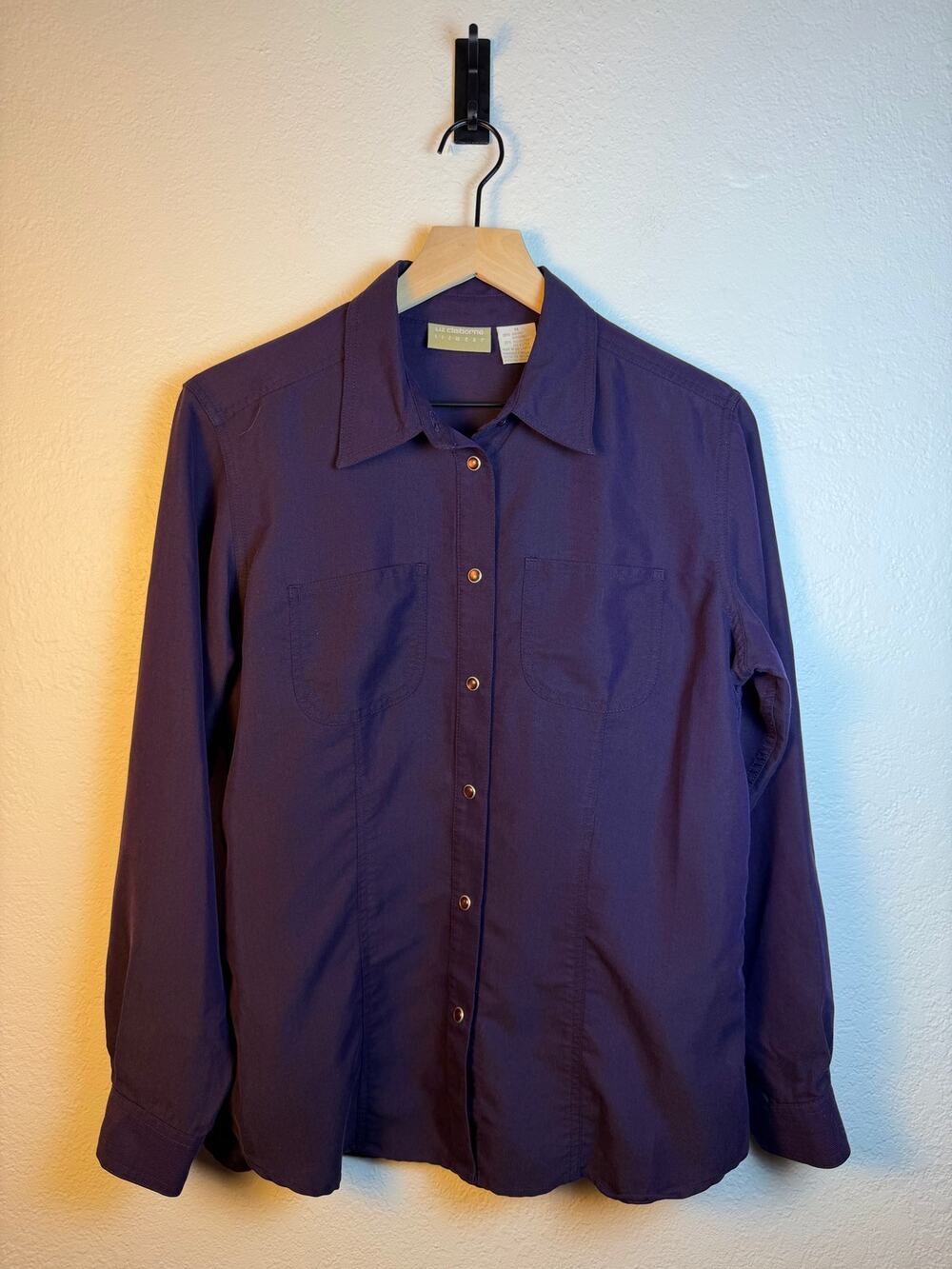 Vintage 90s Liz Claiborne Button Down Shirt Purple Medium Utility